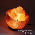 Lampe de bol à boule de saline de l'Himalayan naturel Authentic Crystal Stone, base de bois de qualité supérieure avec des huiles de gradateur Diffuseur